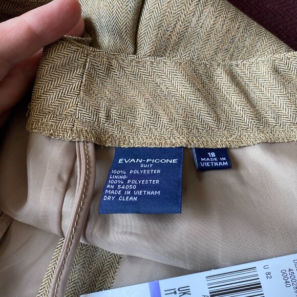 NWT Evan-Picone Pant Suit 18 40" waist Dijon Brown Port Elizabeth Shawl Collar - Picture 15 of 16
